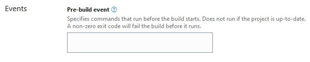 Visual Studio: Pre-Build Event Dialog